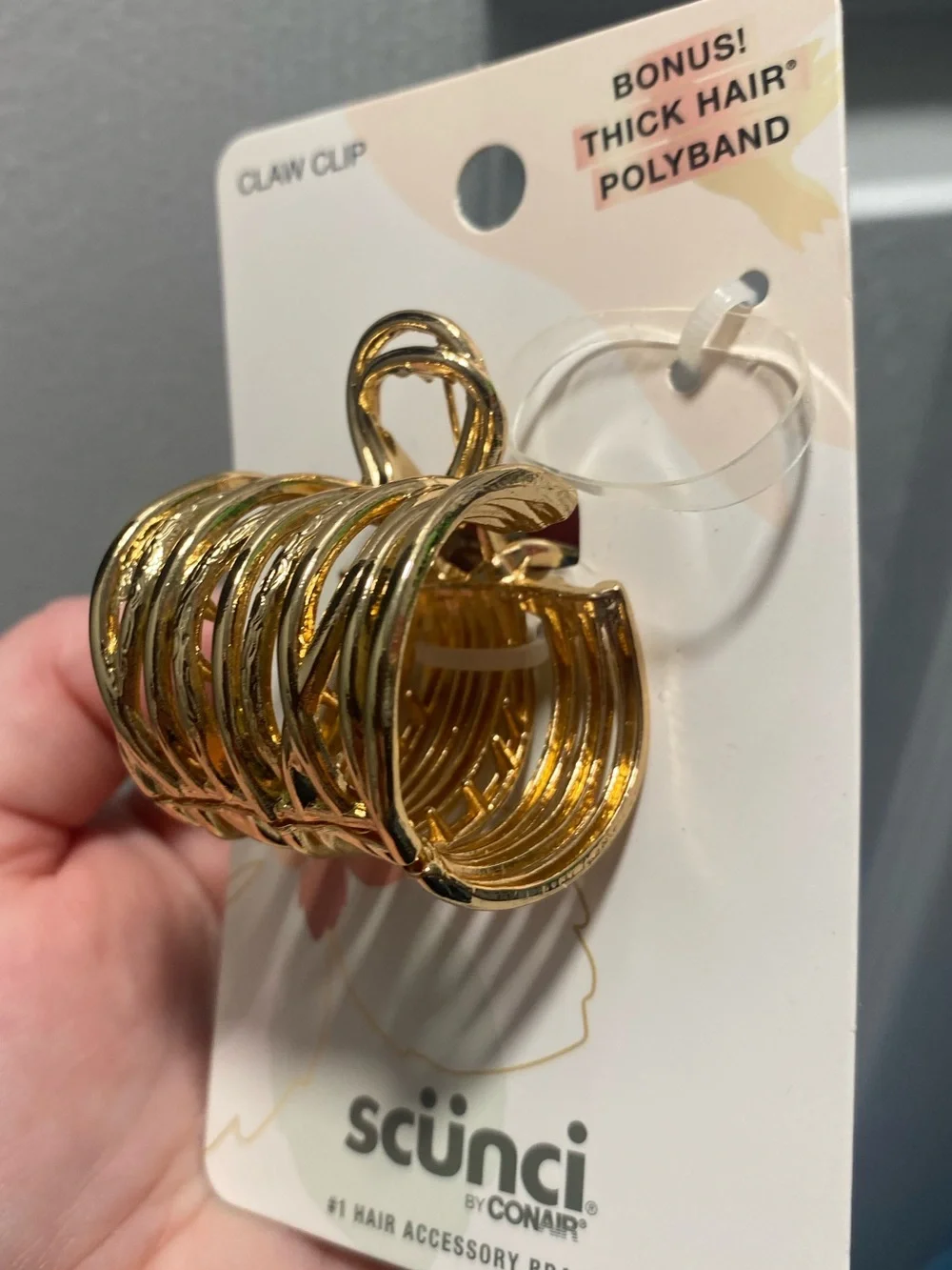 scunci Metallic Gold festive Spiral Claw Hair Clip with Bonus Polyband NEW!